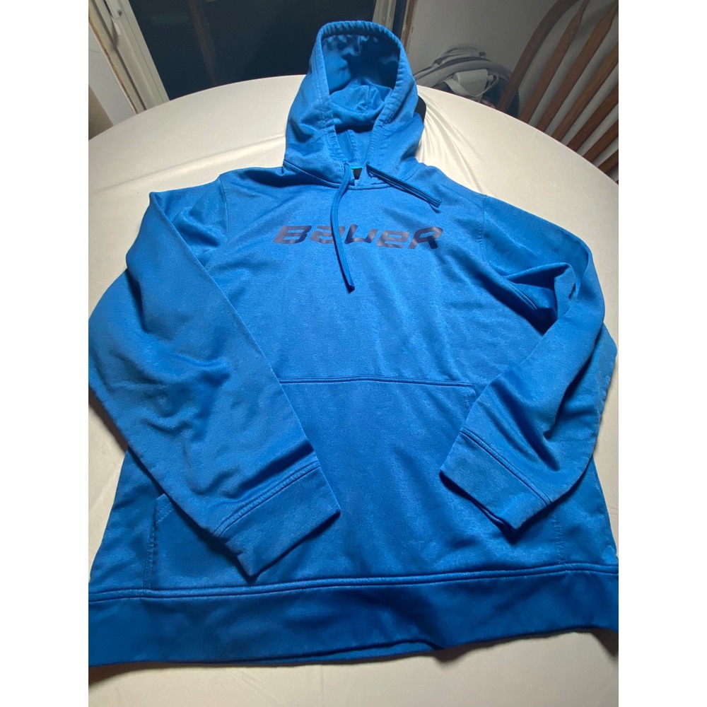 Bauer Mens Blue Heather Logo Performance Fleece Hoodie Sweatshirt Size Large